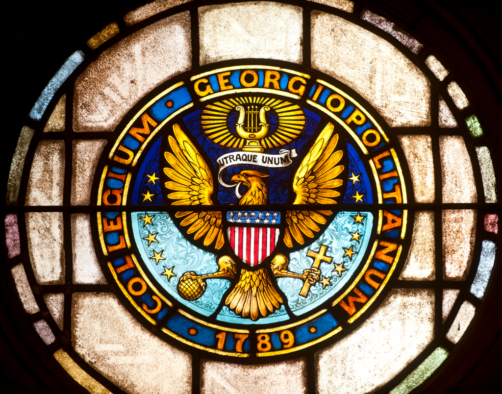 Stained glass Georgetown seal