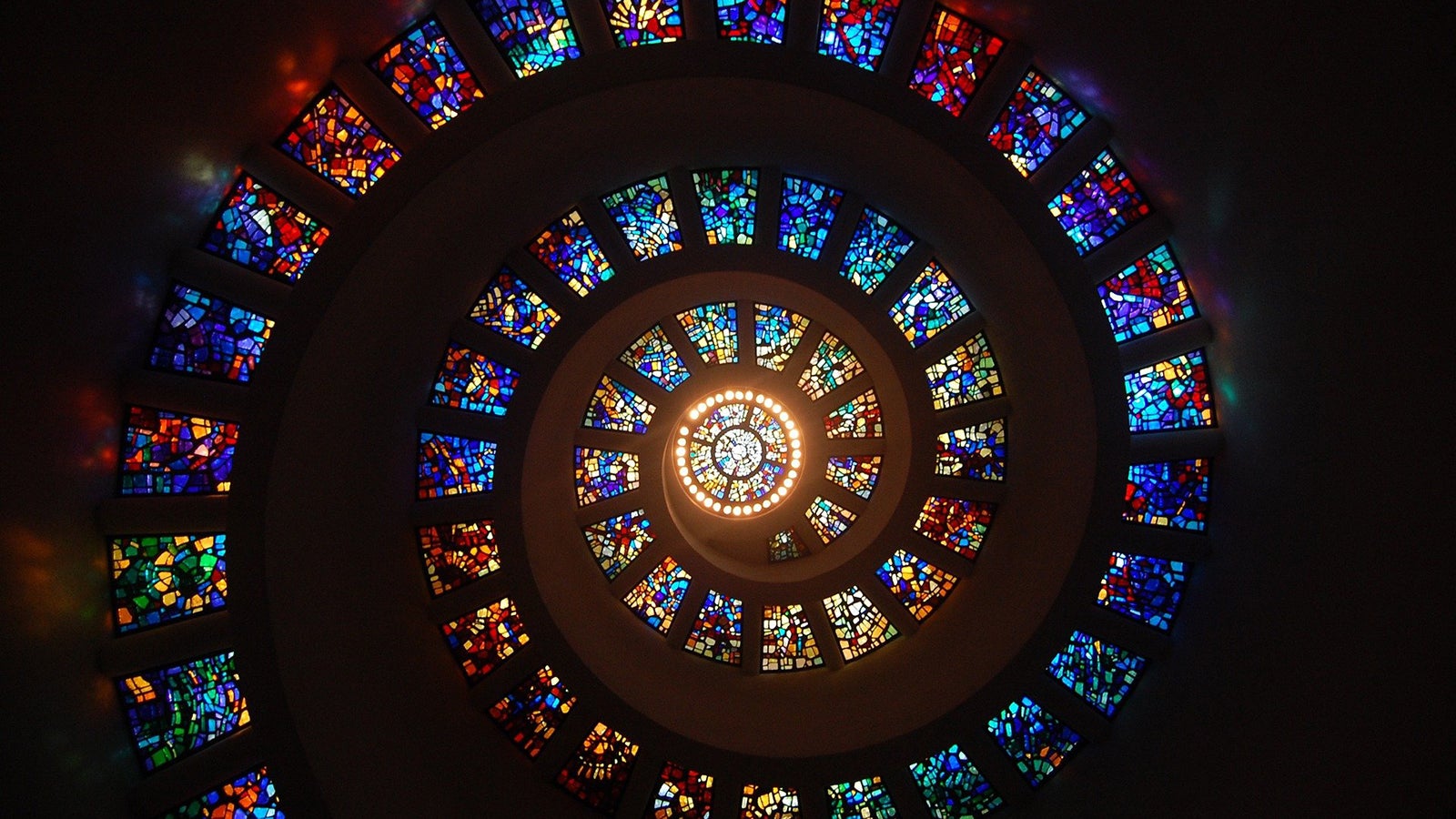 spiral-shaped stained glass window